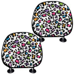 White And Rainbow Leopard Print Car Headrest Covers