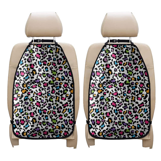 White And Rainbow Leopard Print Car Seat Organizers