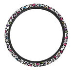 White And Rainbow Leopard Print Car Steering Wheel Cover
