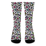 White And Rainbow Leopard Print Crew Socks