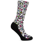 White And Rainbow Leopard Print Crew Socks
