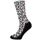 White And Rainbow Leopard Print Crew Socks