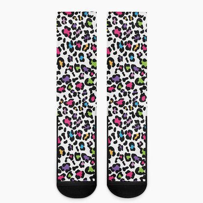 White And Rainbow Leopard Print Crew Socks