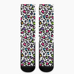 White And Rainbow Leopard Print Crew Socks
