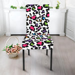 White And Rainbow Leopard Print Dining Chair Slipcover