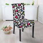 White And Rainbow Leopard Print Dining Chair Slipcover