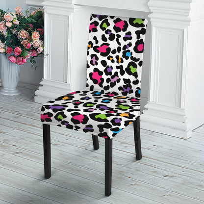 White And Rainbow Leopard Print Dining Chair Slipcover