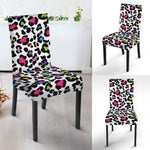 White And Rainbow Leopard Print Dining Chair Slipcover