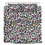 White And Rainbow Leopard Print Duvet Cover Bedding Set