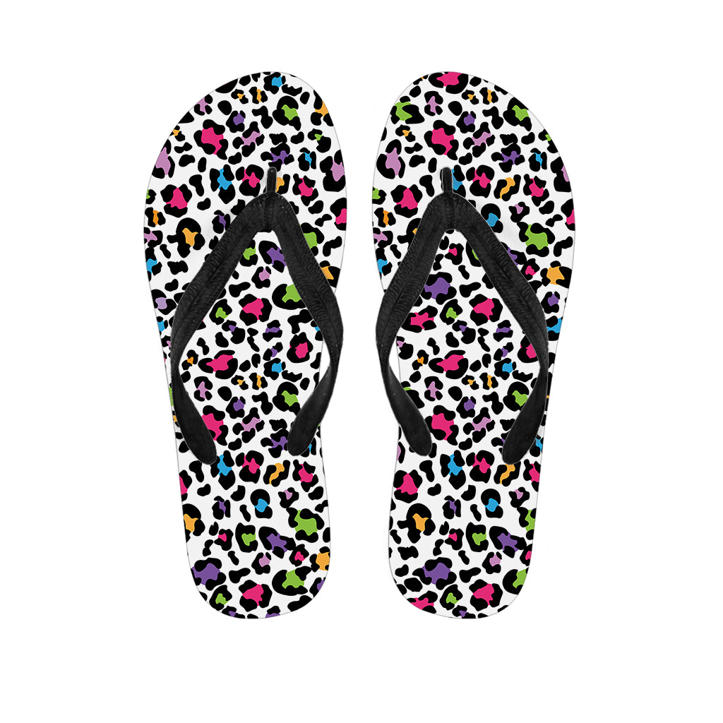 White And Rainbow Leopard Print Flip Flops