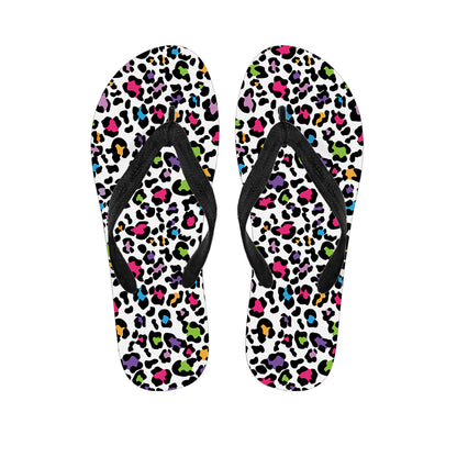 White And Rainbow Leopard Print Flip Flops