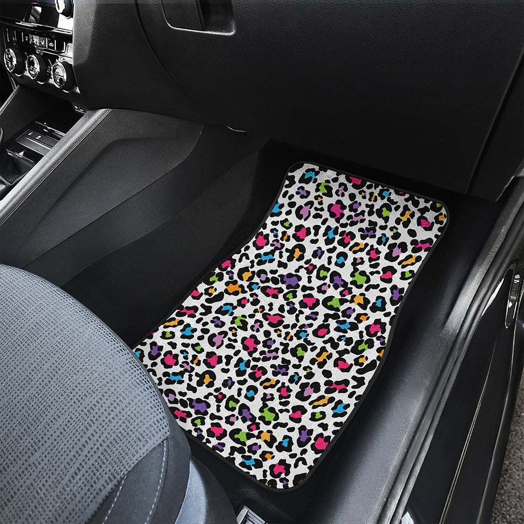 White And Rainbow Leopard Print Front and Back Car Floor Mats
