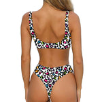 White And Rainbow Leopard Print Front Bow Tie Bikini