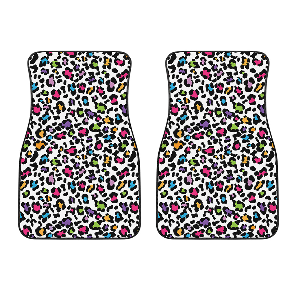 White And Rainbow Leopard Print Front Car Floor Mats