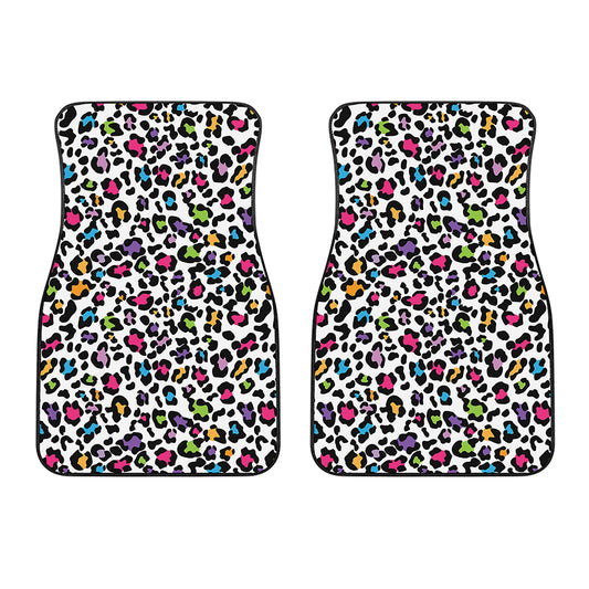 White And Rainbow Leopard Print Front Car Floor Mats