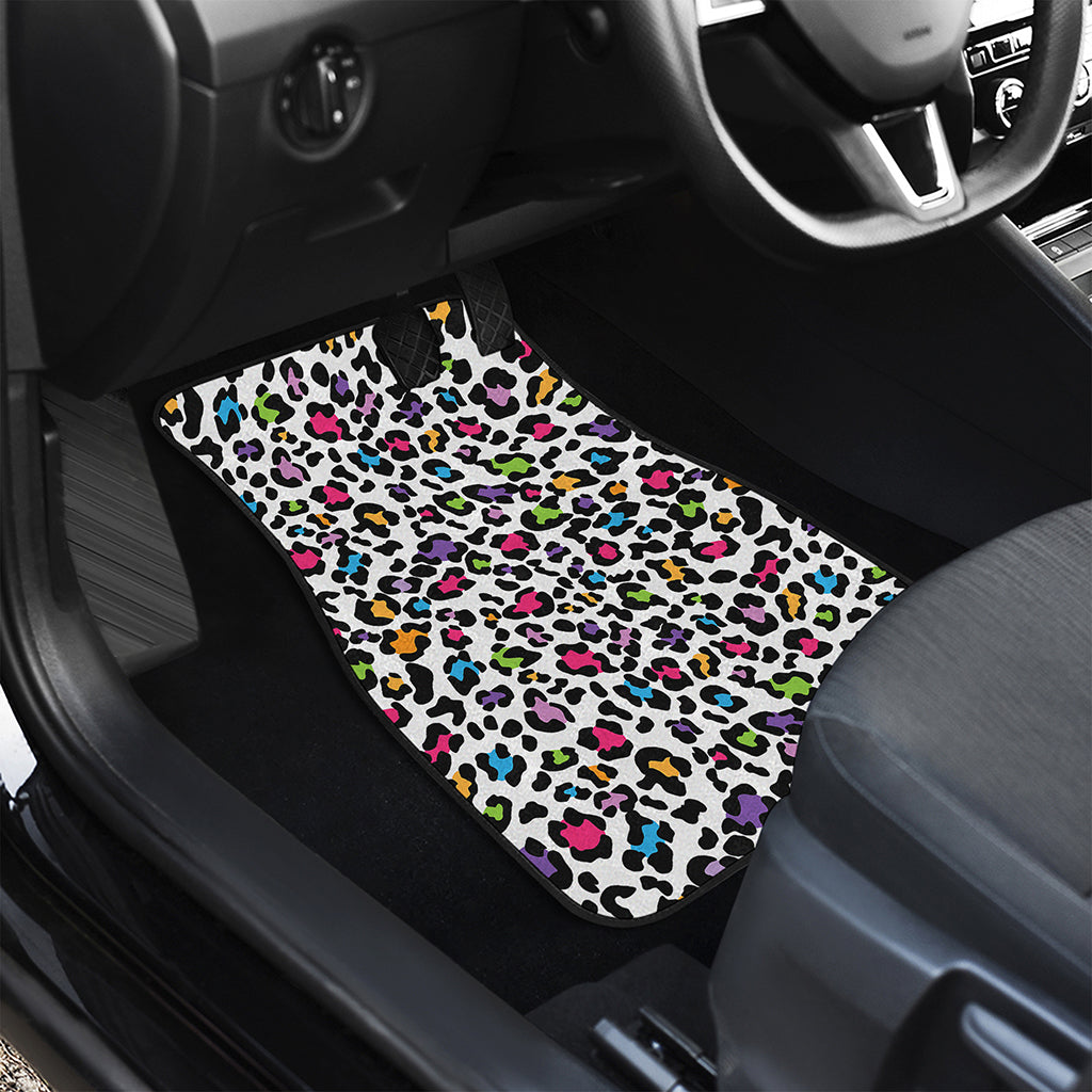 White And Rainbow Leopard Print Front Car Floor Mats