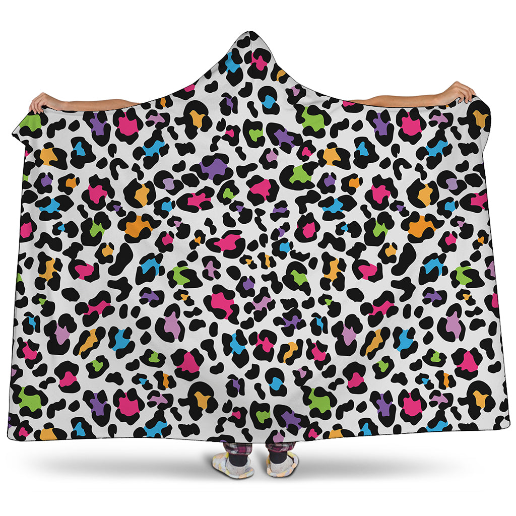 White And Rainbow Leopard Print Hooded Blanket