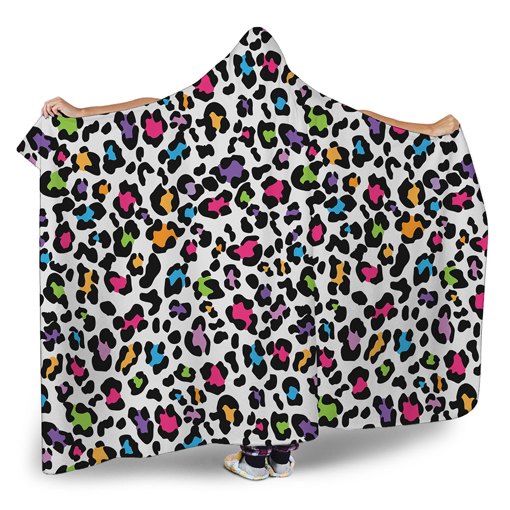 White And Rainbow Leopard Print Hooded Blanket