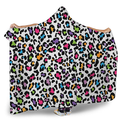 White And Rainbow Leopard Print Hooded Blanket