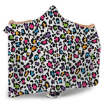 White And Rainbow Leopard Print Hooded Blanket