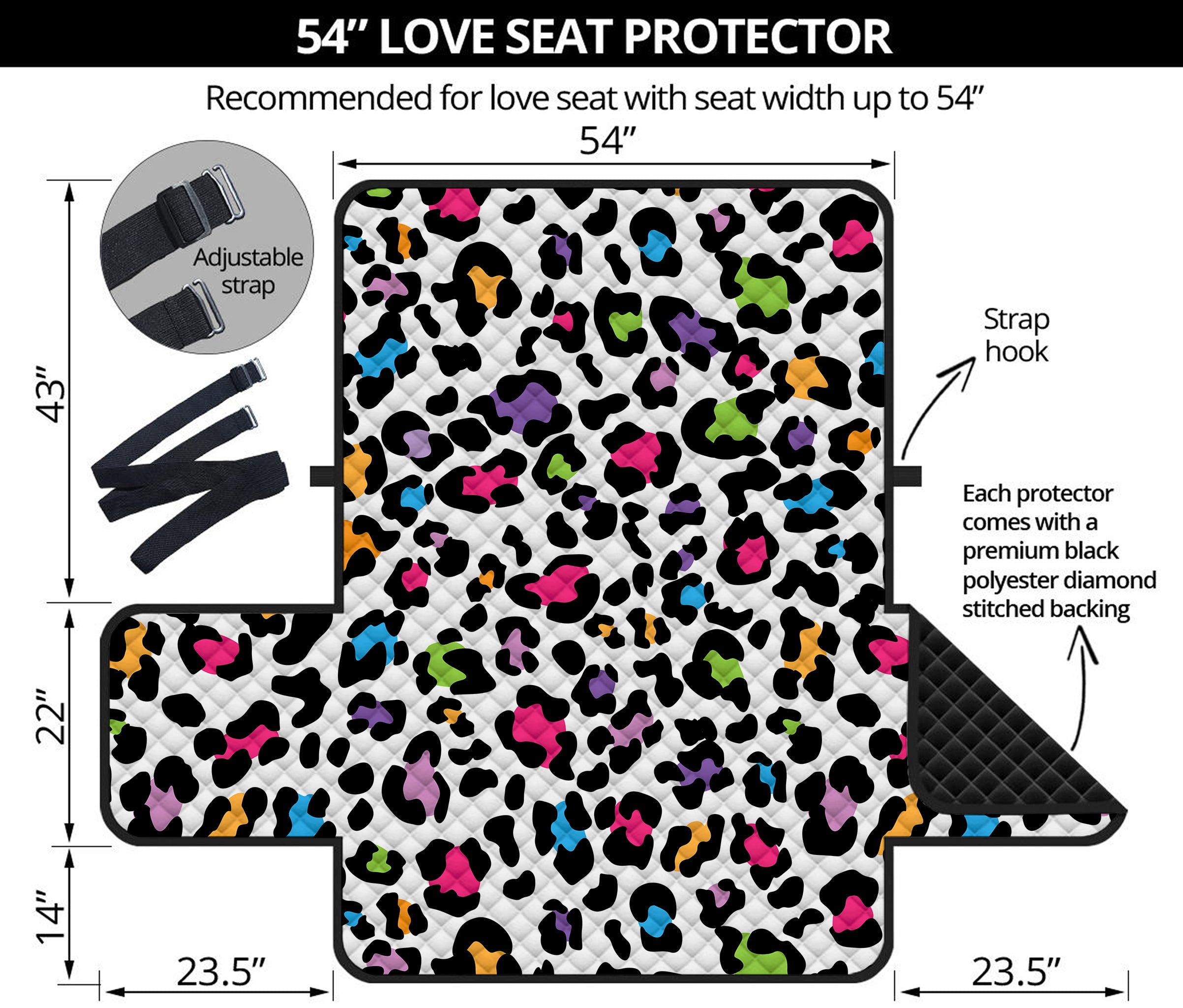 White And Rainbow Leopard Print Loveseat Protector