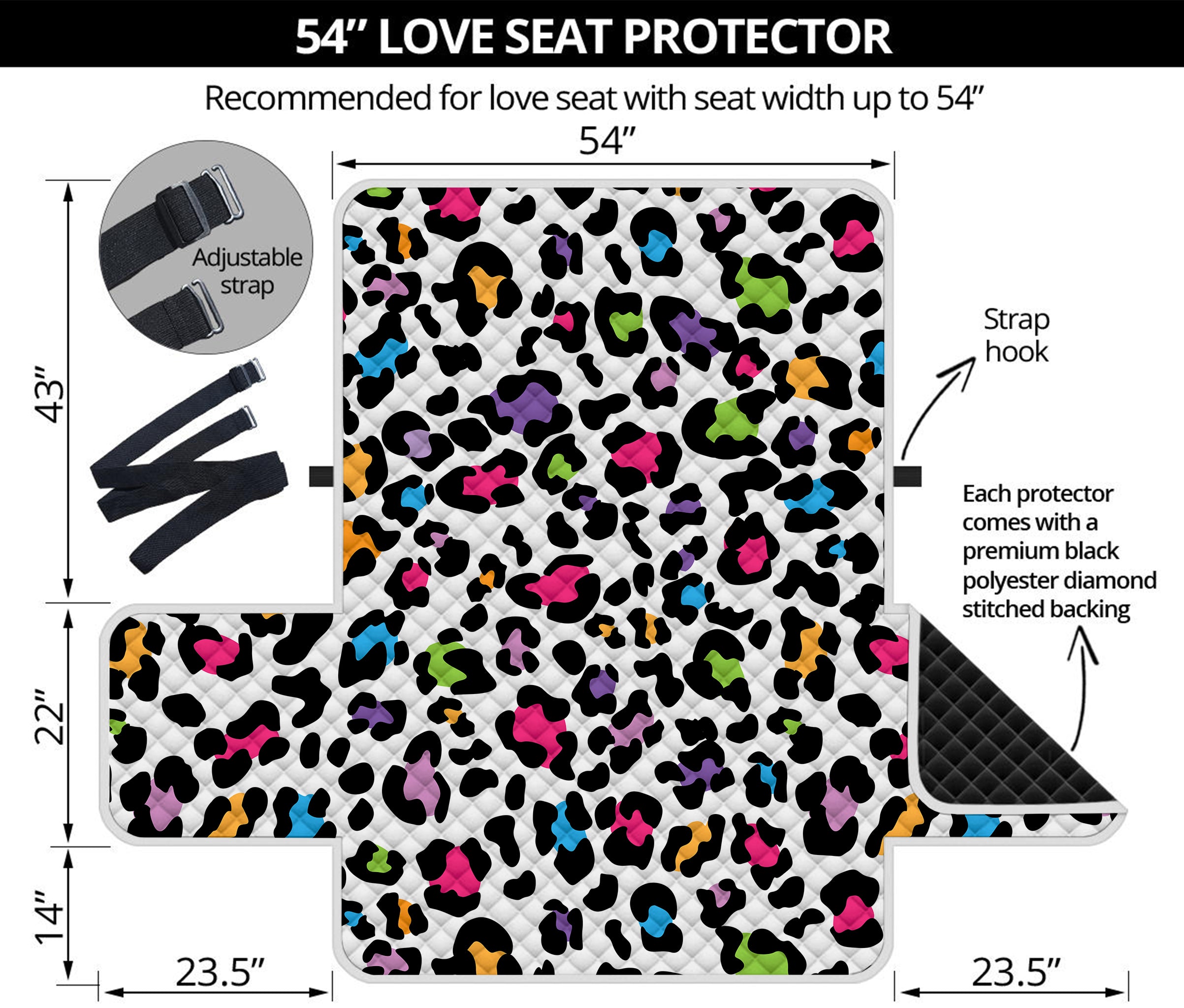 White And Rainbow Leopard Print Loveseat Protector