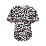 White And Rainbow Leopard Print Men's Baseball Jersey