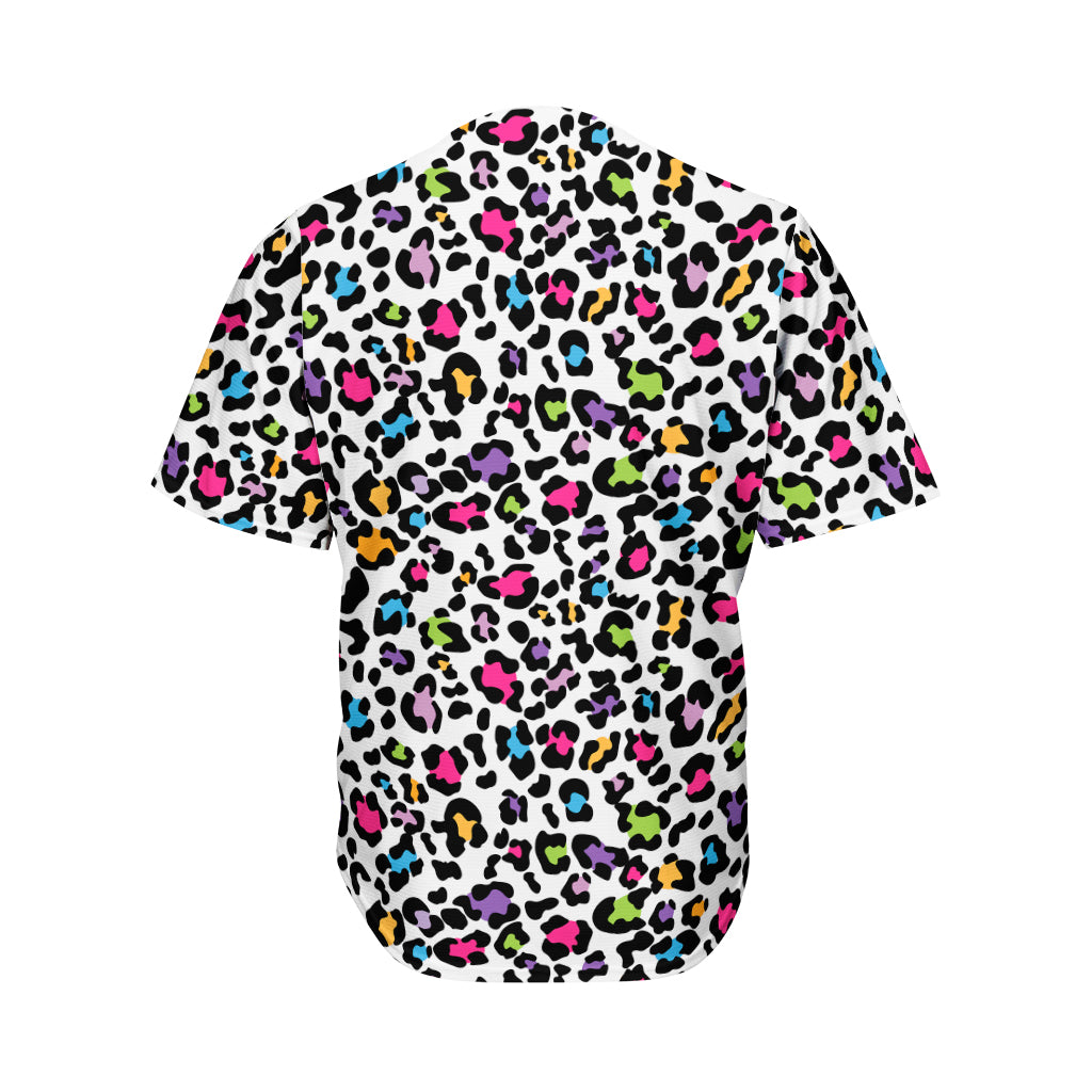 White And Rainbow Leopard Print Men's Baseball Jersey