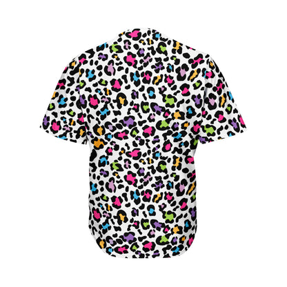 White And Rainbow Leopard Print Men's Baseball Jersey
