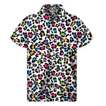 White And Rainbow Leopard Print Men's Short Sleeve Shirt