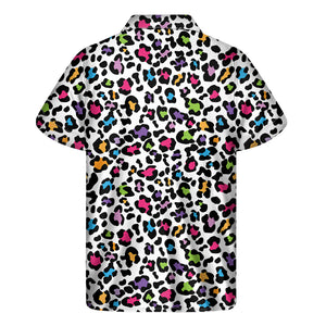 White And Rainbow Leopard Print Men's Short Sleeve Shirt