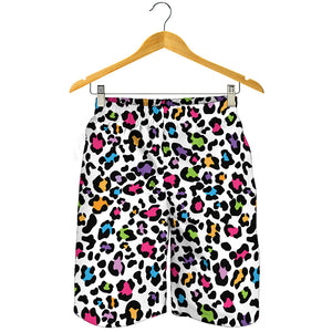 White And Rainbow Leopard Print Men's Shorts