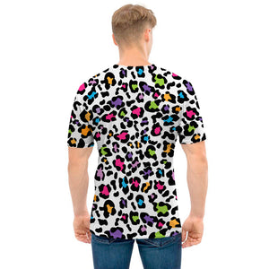 White And Rainbow Leopard Print Men's T-Shirt
