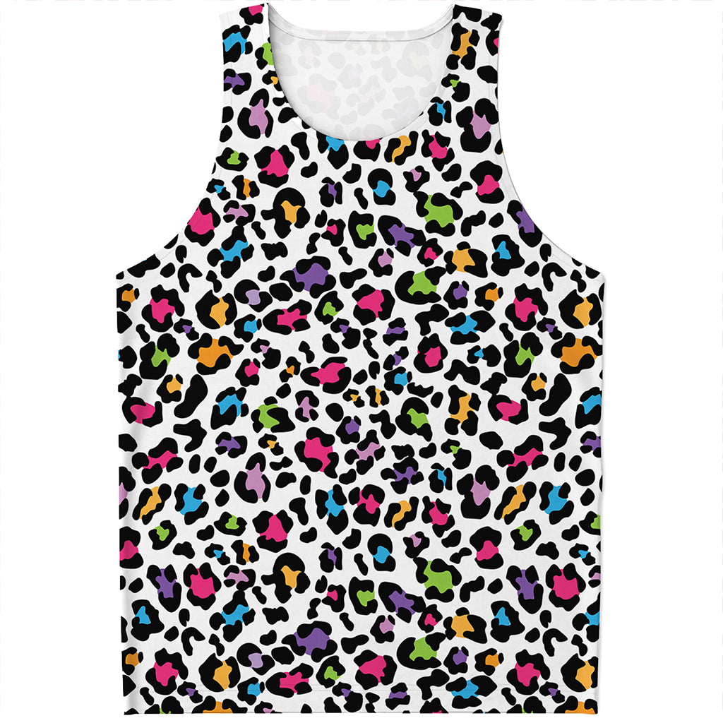 White And Rainbow Leopard Print Men's Tank Top