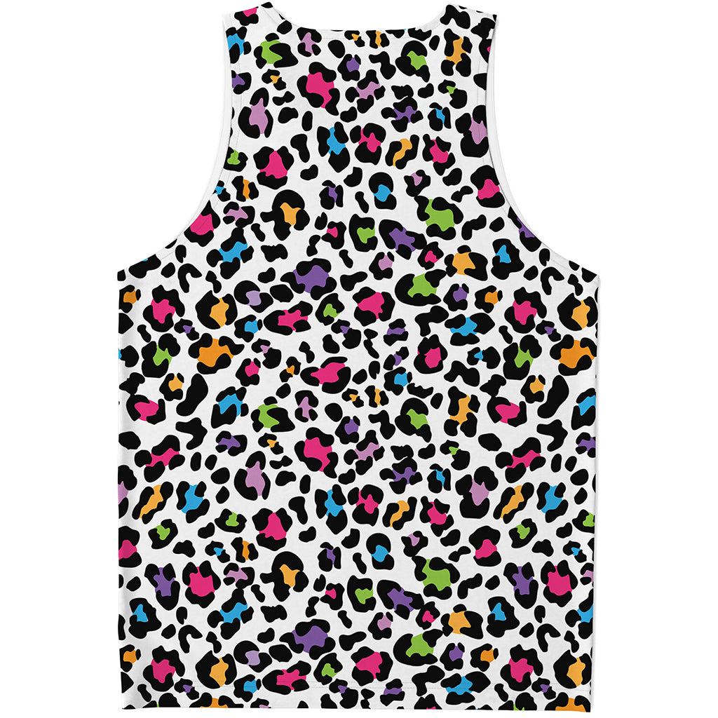 White And Rainbow Leopard Print Men's Tank Top