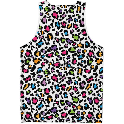 White And Rainbow Leopard Print Men's Tank Top