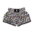 White And Rainbow Leopard Print Muay Thai Boxing Shorts