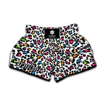 White And Rainbow Leopard Print Muay Thai Boxing Shorts