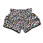 White And Rainbow Leopard Print Muay Thai Boxing Shorts