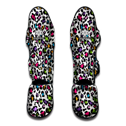 White And Rainbow Leopard Print Muay Thai Shin Guard
