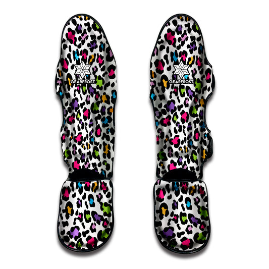 White And Rainbow Leopard Print Muay Thai Shin Guard