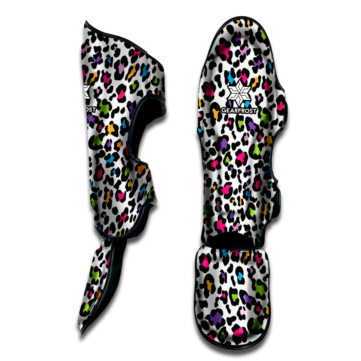 White And Rainbow Leopard Print Muay Thai Shin Guard