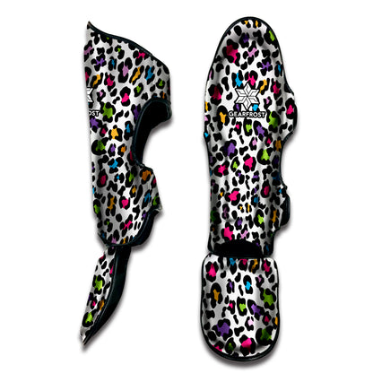 White And Rainbow Leopard Print Muay Thai Shin Guard