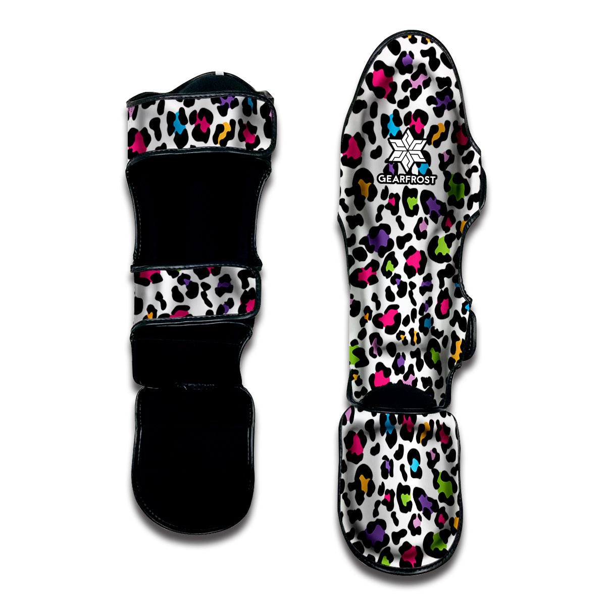 White And Rainbow Leopard Print Muay Thai Shin Guard