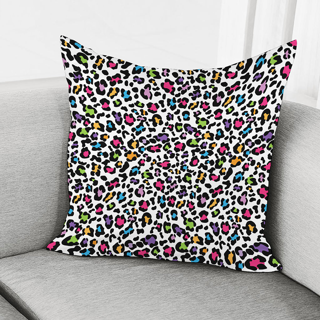 White And Rainbow Leopard Print Pillow Cover