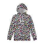 White And Rainbow Leopard Print Pullover Hoodie
