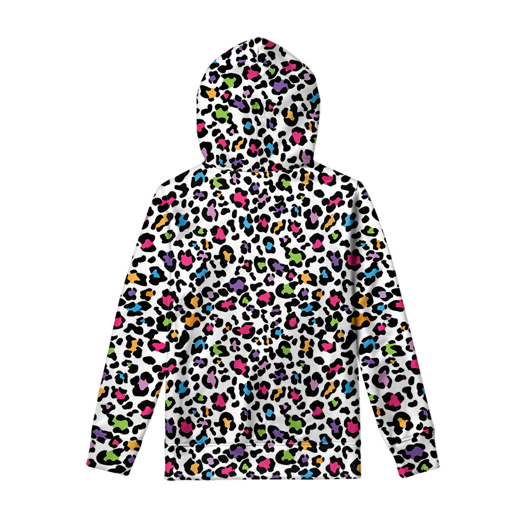 White And Rainbow Leopard Print Pullover Hoodie