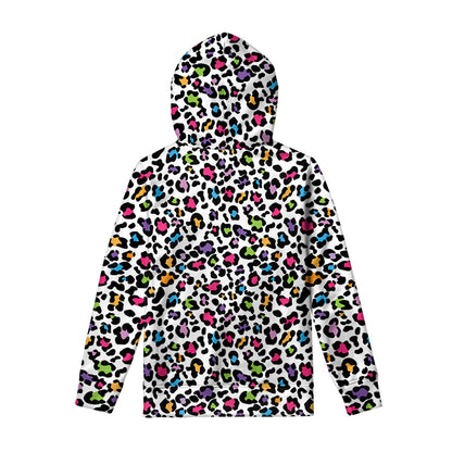 White And Rainbow Leopard Print Pullover Hoodie