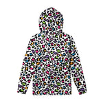 White And Rainbow Leopard Print Pullover Hoodie