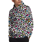 White And Rainbow Leopard Print Pullover Hoodie